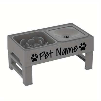 Gamelles surélevées pour chien avec support réglable - Distributeur lent personnalisé et bol d'eau anti-éclaboussures pour chiens de petite, moyenne et grande taille - Ensemble de gamelles surélevées avec options de police personnalisées, noir ou gris