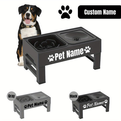 Gamelles surélevées pour chien avec support réglable - Distributeur lent personnalisé et bol d'eau anti-éclaboussures pour chiens de petite, moyenne et grande taille - Ensemble de gamelles surélevées avec options de police personnalisées, noir ou gris