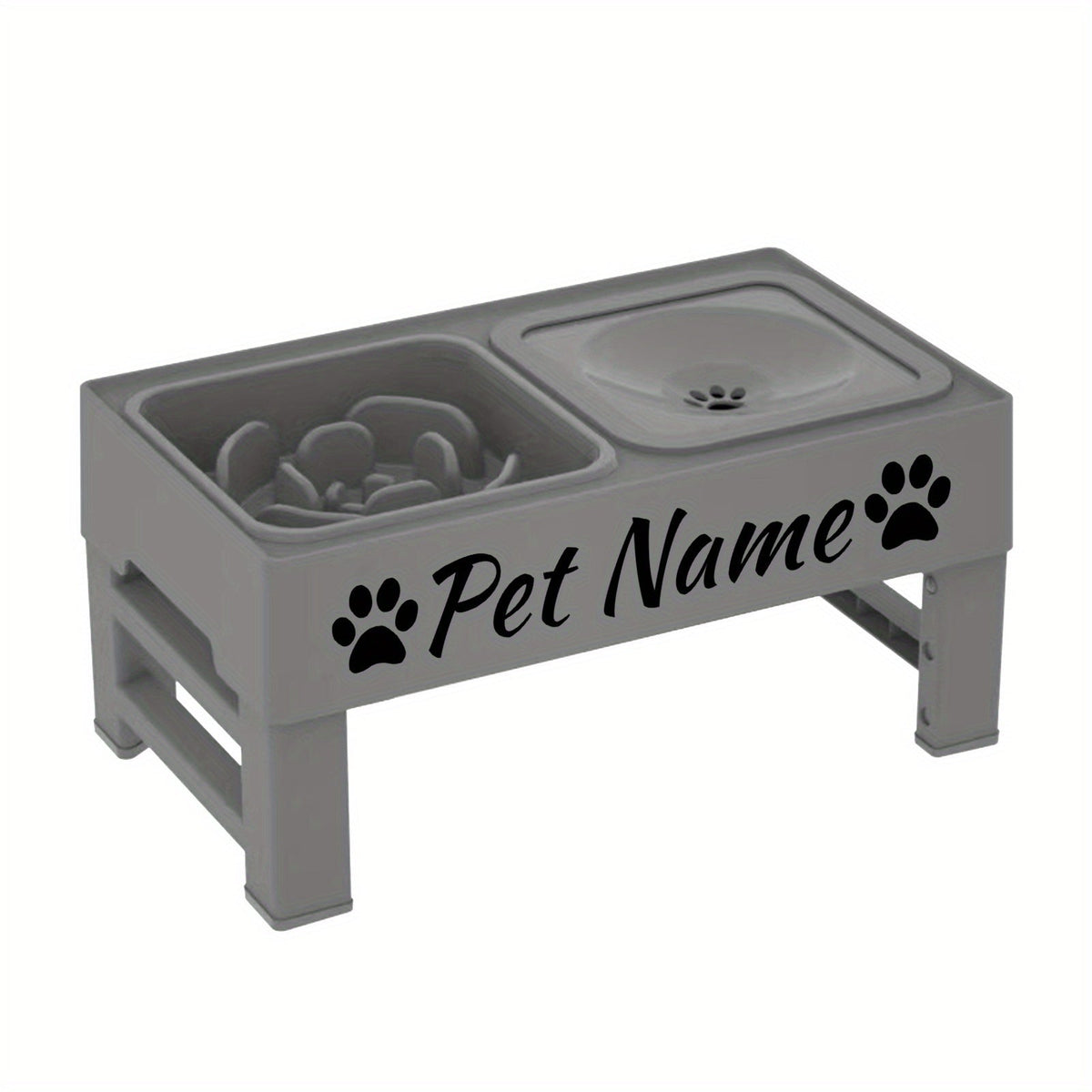 Gamelles surélevées pour chien avec support réglable - Distributeur lent personnalisé et bol d'eau anti-éclaboussures pour chiens de petite, moyenne et grande taille - Ensemble de gamelles surélevées avec options de police personnalisées, noir ou gris
