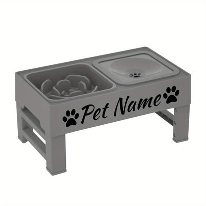 Gamelles surélevées pour chien avec support réglable - Distributeur lent personnalisé et bol d'eau anti-éclaboussures pour chiens de petite, moyenne et grande taille - Ensemble de gamelles surélevées avec options de police personnalisées, noir ou gris