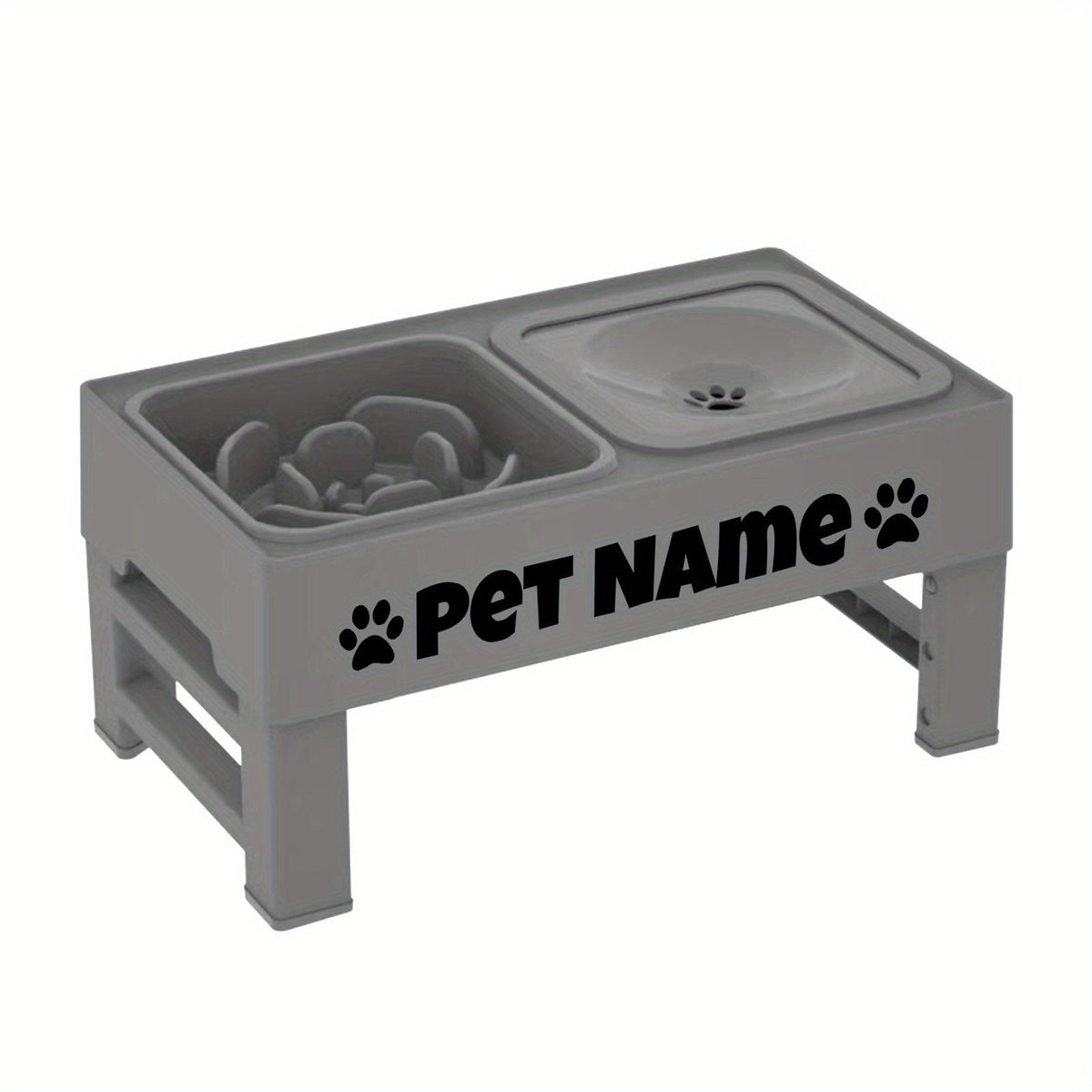 Gamelles surélevées pour chien avec support réglable - Distributeur lent personnalisé et bol d'eau anti-éclaboussures pour chiens de petite, moyenne et grande taille - Ensemble de gamelles surélevées avec options de police personnalisées, noir ou gris