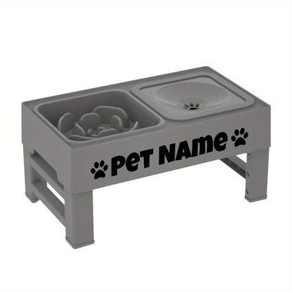 Gamelles surélevées pour chien avec support réglable - Distributeur lent personnalisé et bol d'eau anti-éclaboussures pour chiens de petite, moyenne et grande taille - Ensemble de gamelles surélevées avec options de police personnalisées, noir ou gris