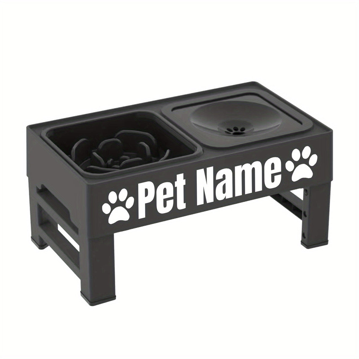 Gamelles surélevées pour chien avec support réglable - Distributeur lent personnalisé et bol d'eau anti-éclaboussures pour chiens de petite, moyenne et grande taille - Ensemble de gamelles surélevées avec options de police personnalisées, noir ou gris