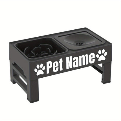 Gamelles surélevées pour chien avec support réglable - Distributeur lent personnalisé et bol d'eau anti-éclaboussures pour chiens de petite, moyenne et grande taille - Ensemble de gamelles surélevées avec options de police personnalisées, noir ou gris
