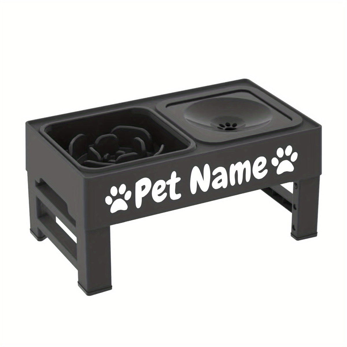 Gamelles surélevées pour chien avec support réglable - Distributeur lent personnalisé et bol d'eau anti-éclaboussures pour chiens de petite, moyenne et grande taille - Ensemble de gamelles surélevées avec options de police personnalisées, noir ou gris