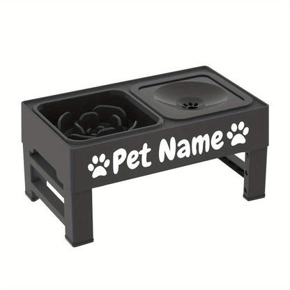 Gamelles surélevées pour chien avec support réglable - Distributeur lent personnalisé et bol d'eau anti-éclaboussures pour chiens de petite, moyenne et grande taille - Ensemble de gamelles surélevées avec options de police personnalisées, noir ou gris