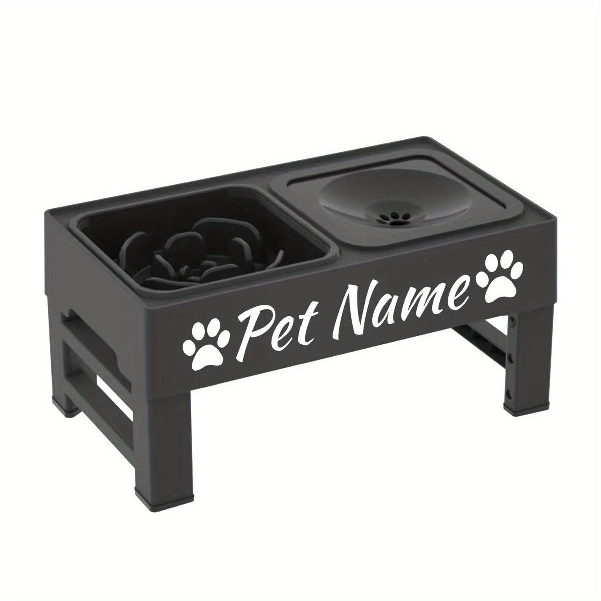 Gamelles surélevées pour chien avec support réglable - Distributeur lent personnalisé et bol d'eau anti-éclaboussures pour chiens de petite, moyenne et grande taille - Ensemble de gamelles surélevées avec options de police personnalisées, noir ou gris