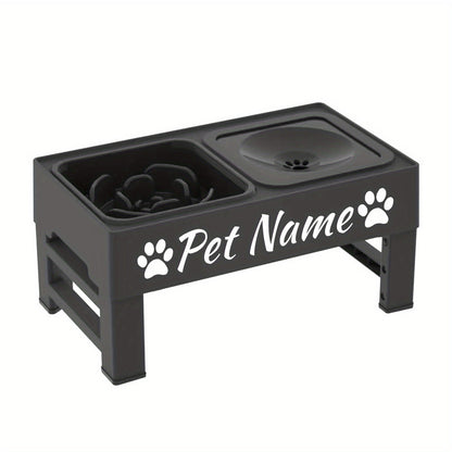 Gamelles surélevées pour chien avec support réglable - Distributeur lent personnalisé et bol d'eau anti-éclaboussures pour chiens de petite, moyenne et grande taille - Ensemble de gamelles surélevées avec options de police personnalisées, noir ou gris