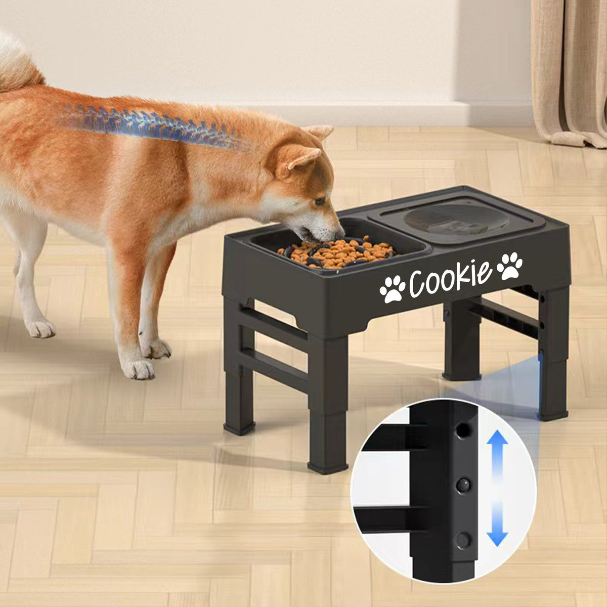 Gamelles surélevées pour chien avec support réglable - Distributeur lent personnalisé et bol d'eau anti-éclaboussures pour chiens de petite, moyenne et grande taille - Ensemble de gamelles surélevées avec options de police personnalisées, noir ou gris