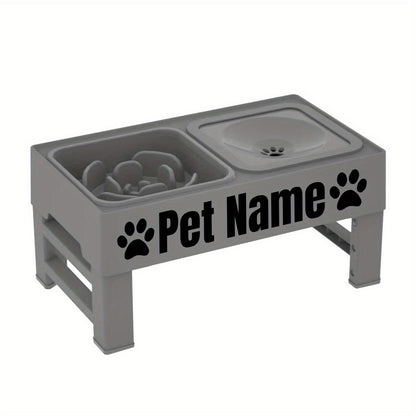 Gamelles surélevées pour chien avec support réglable - Distributeur lent personnalisé et bol d'eau anti-éclaboussures pour chiens de petite, moyenne et grande taille - Ensemble de gamelles surélevées avec options de police personnalisées, noir ou gris