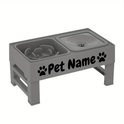 Gamelles surélevées pour chien avec support réglable - Distributeur lent personnalisé et bol d'eau anti-éclaboussures pour chiens de petite, moyenne et grande taille - Ensemble de gamelles surélevées avec options de police personnalisées, noir ou gris