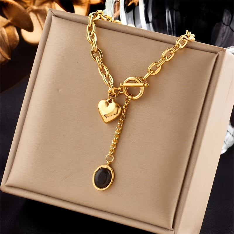 Lot de 2 colliers à chaîne épaisse en acier inoxydable 316L avec pendentif ovale – Bijou unisexe hypoallergénique et résistant au ternissement, idéal pour le quotidien et les fêtes, cadeau tendance pour amis et famille