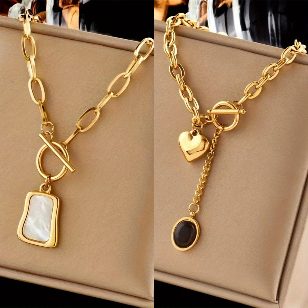 Lot de 2 colliers à chaîne épaisse en acier inoxydable 316L avec pendentif ovale – Bijou unisexe hypoallergénique et résistant au ternissement, idéal pour le quotidien et les fêtes, cadeau tendance pour amis et famille