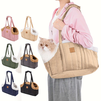 Sac de transport d'hiver pour animaux avec fermeture à pression – Sac fourre-tout chaud et confortable pour petits chiens et chats, idéal pour les activités en extérieur, disponible en marron, noir, beige, rose, vert et bleu