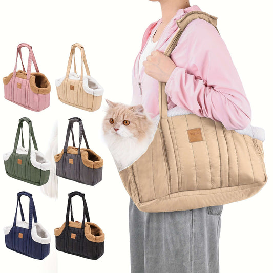 Sac de transport d'hiver pour animaux avec fermeture à pression – Sac fourre-tout chaud et confortable pour petits chiens et chats, idéal pour les activités en extérieur, disponible en marron, noir, beige, rose, vert et bleu