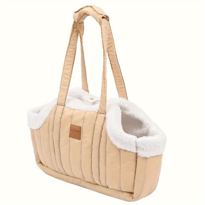 Sac de transport d'hiver pour animaux avec fermeture à pression – Sac fourre-tout chaud et confortable pour petits chiens et chats, idéal pour les activités en extérieur, disponible en marron, noir, beige, rose, vert et bleu