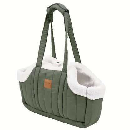 Sac de transport d'hiver pour animaux avec fermeture à pression – Sac fourre-tout chaud et confortable pour petits chiens et chats, idéal pour les activités en extérieur, disponible en marron, noir, beige, rose, vert et bleu