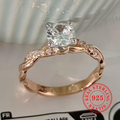 Bague de fiançailles halo torsadée en or rose, argent sterling 925, oxyde de zirconium taille princesse, 4 griffes, style bohème vintage, bague de mariage pour femme, tailles 6-10, cadeau de bijoux