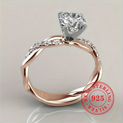 Bague de fiançailles halo torsadée en or rose, argent sterling 925, oxyde de zirconium taille princesse, 4 griffes, style bohème vintage, bague de mariage pour femme, tailles 6-10, cadeau de bijoux