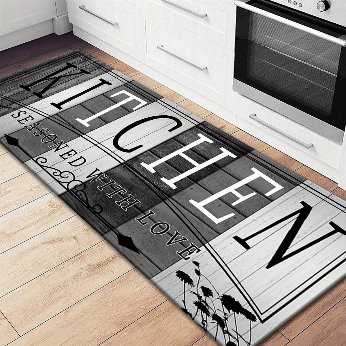 Tapis de cuisine absorbant antidérapant | Tapis de sol anti-fatigue à imprimé premium | Tapis de porte lavable pour cuisine, salle de bain, buanderie, chambre et couloir | Aspect bois et uni | Tailles multiples de 50x80 cm à 60x180 cm