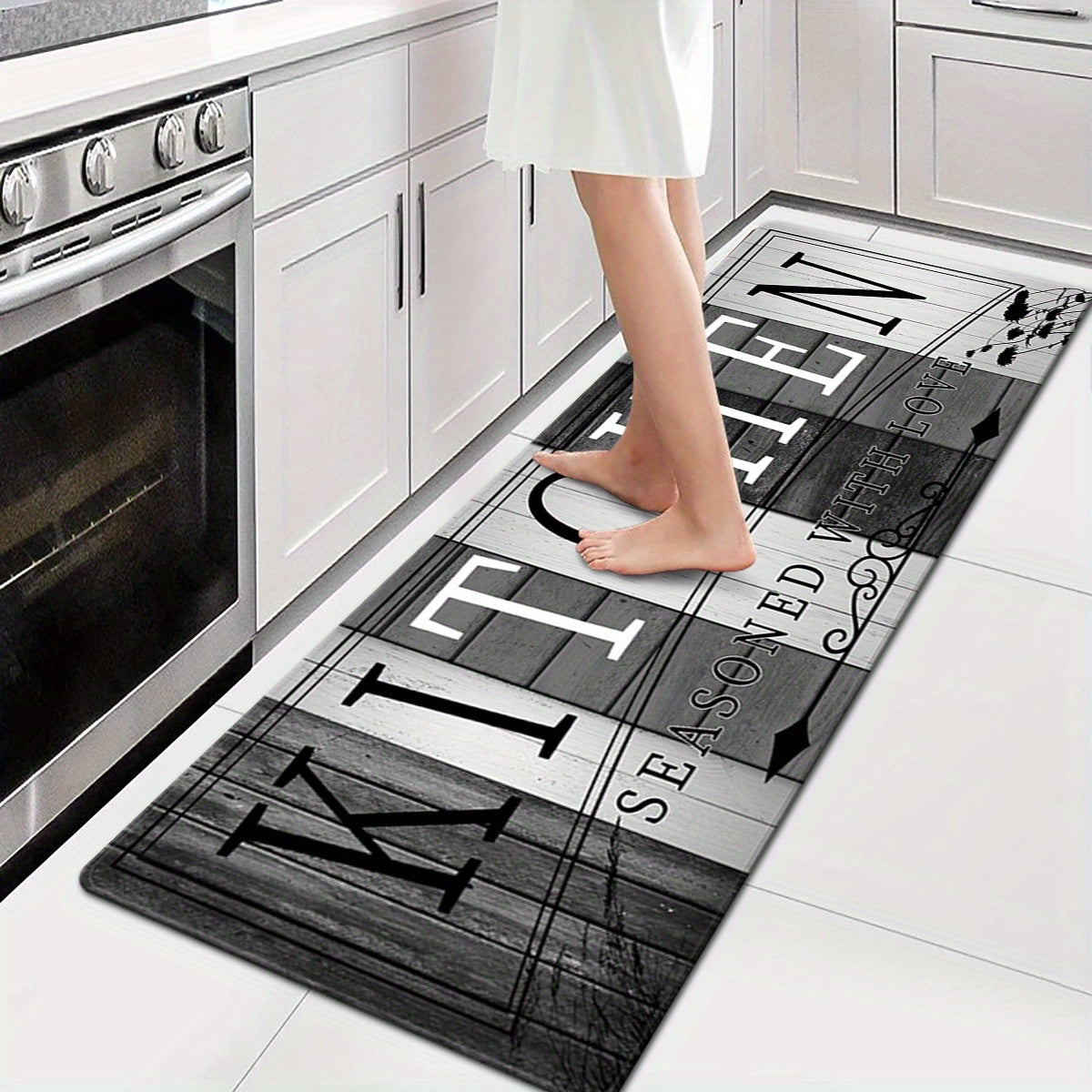 Tapis de cuisine absorbant antidérapant | Tapis de sol anti-fatigue à imprimé premium | Tapis de porte lavable pour cuisine, salle de bain, buanderie, chambre et couloir | Aspect bois et uni | Tailles multiples de 50x80 cm à 60x180 cm