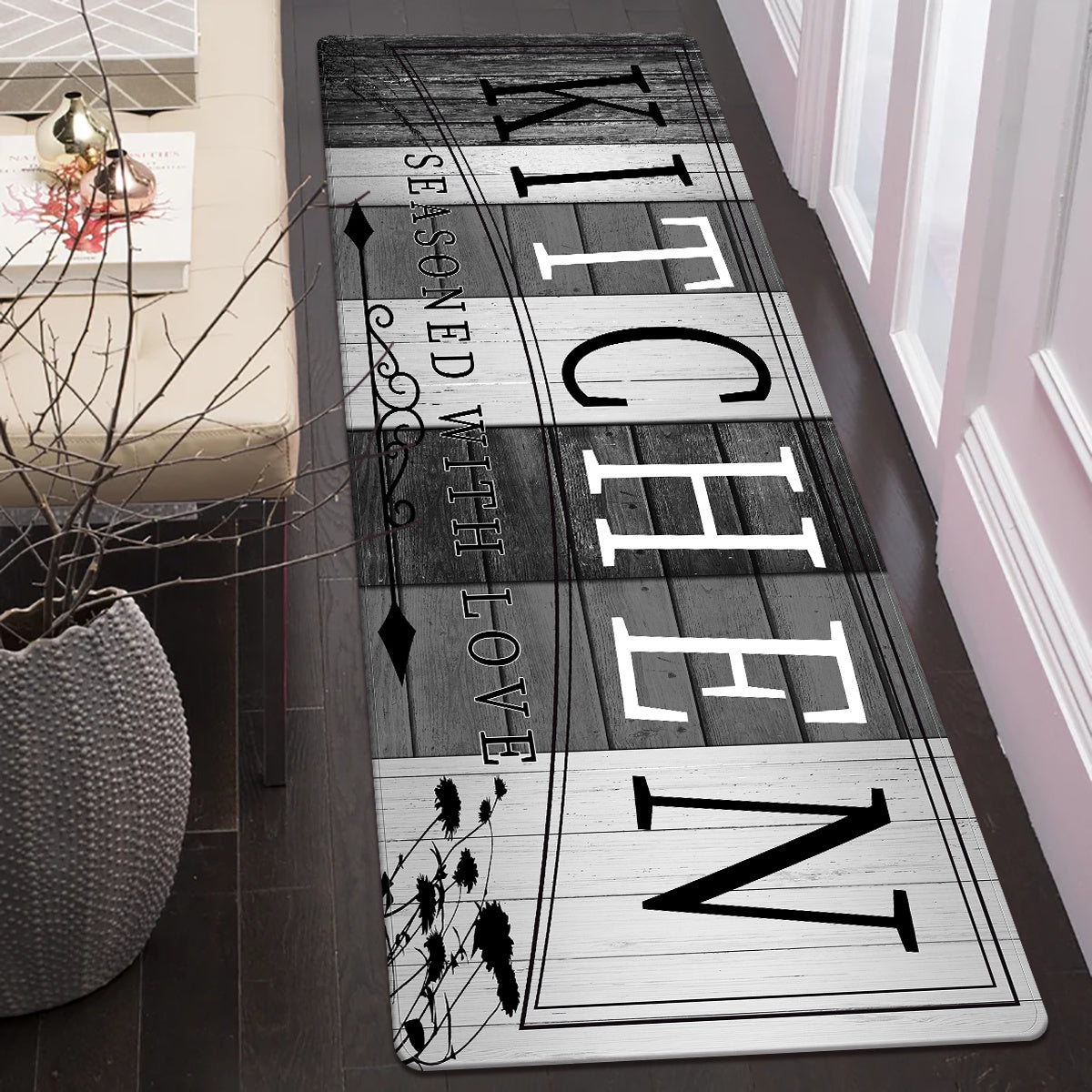 Tapis de cuisine absorbant antidérapant | Tapis de sol anti-fatigue à imprimé premium | Tapis de porte lavable pour cuisine, salle de bain, buanderie, chambre et couloir | Aspect bois et uni | Tailles multiples de 50x80 cm à 60x180 cm