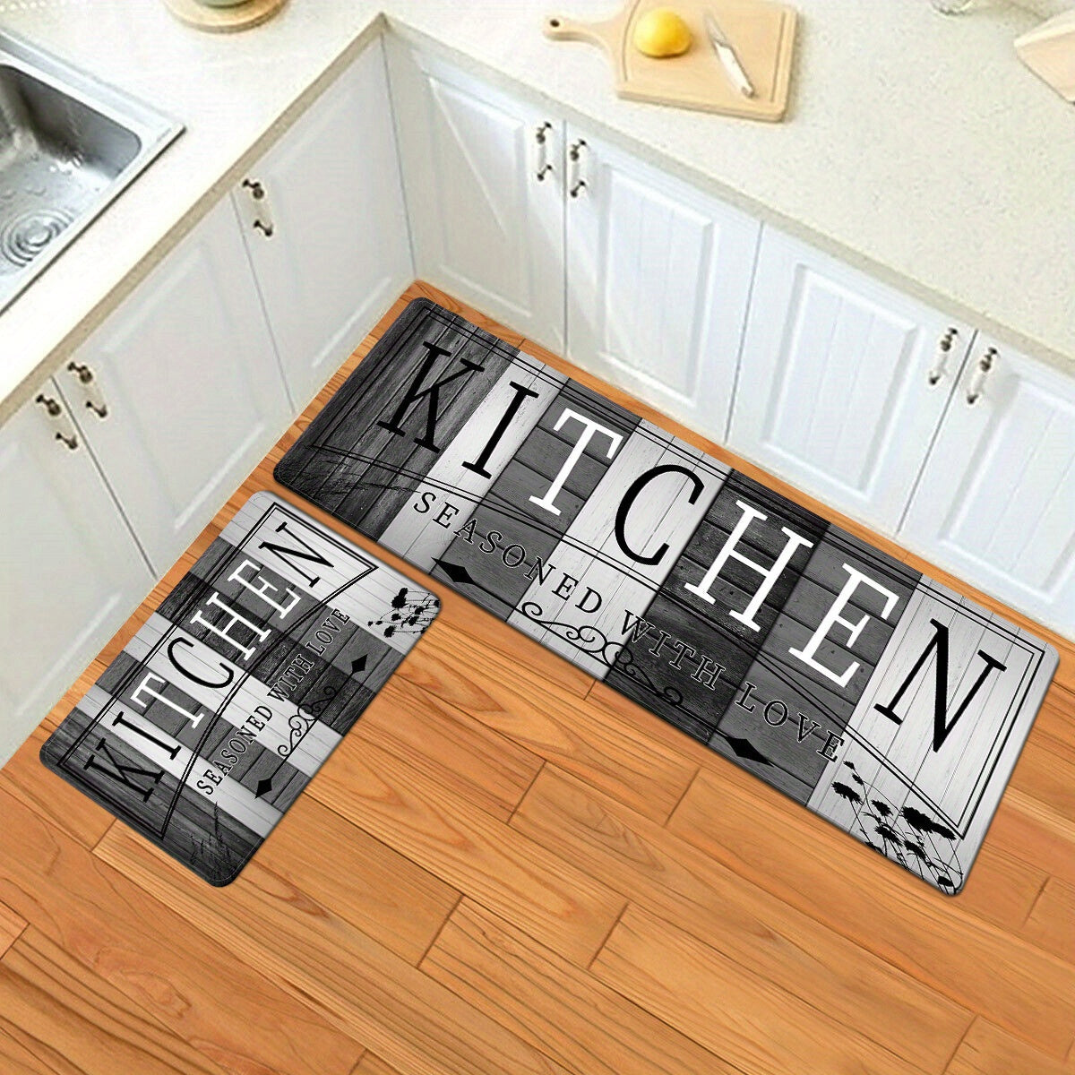 Tapis de cuisine absorbant antidérapant | Tapis de sol anti-fatigue à imprimé premium | Tapis de porte lavable pour cuisine, salle de bain, buanderie, chambre et couloir | Aspect bois et uni | Tailles multiples de 50x80 cm à 60x180 cm