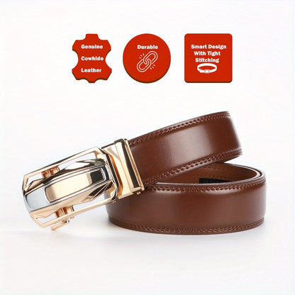 Lot de 2 ceintures à cliquet en cuir pour homme, boucle automatique en alliage de zinc, noir et marron, pour tour de taille de 76 à 112 cm, ceinture décontractée et habillée, cadeau pour lui