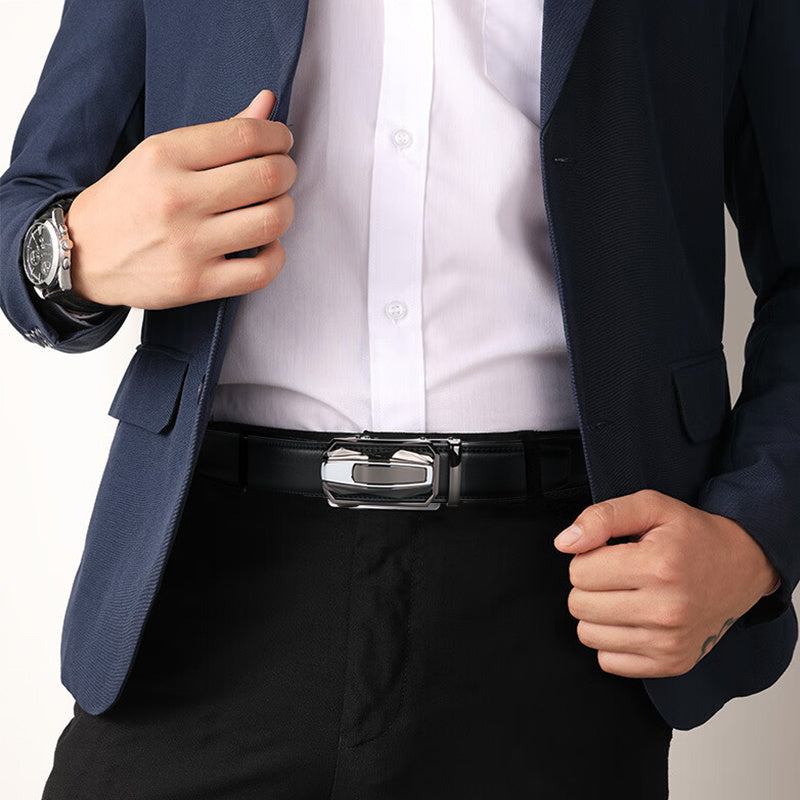 Lot de 2 ceintures à cliquet en cuir pour homme, boucle automatique en alliage de zinc, noir et marron, pour tour de taille de 76 à 112 cm, ceinture décontractée et habillée, cadeau pour lui
