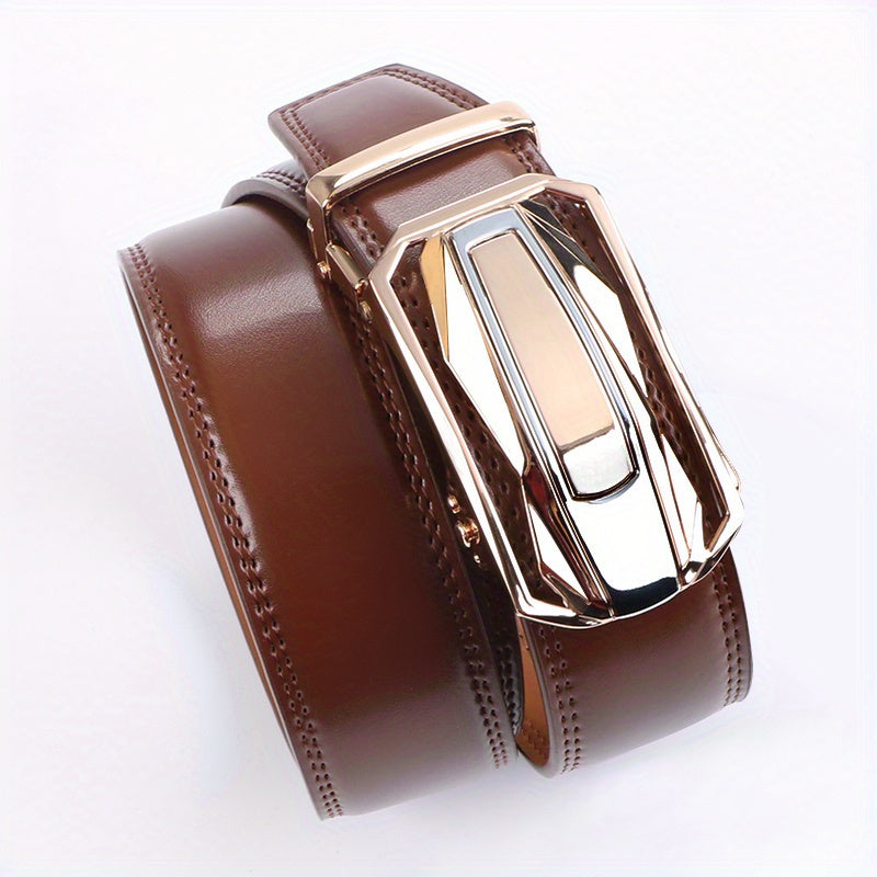 Lot de 2 ceintures à cliquet en cuir pour homme, boucle automatique en alliage de zinc, noir et marron, pour tour de taille de 76 à 112 cm, ceinture décontractée et habillée, cadeau pour lui