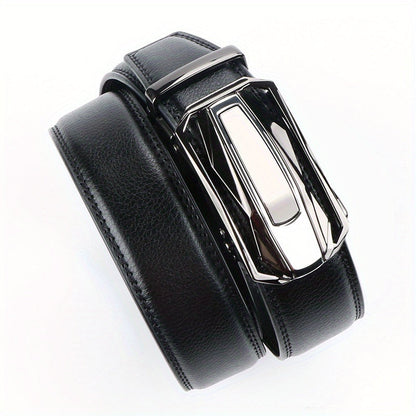 Lot de 2 ceintures à cliquet en cuir pour homme, boucle automatique en alliage de zinc, noir et marron, pour tour de taille de 76 à 112 cm, ceinture décontractée et habillée, cadeau pour lui