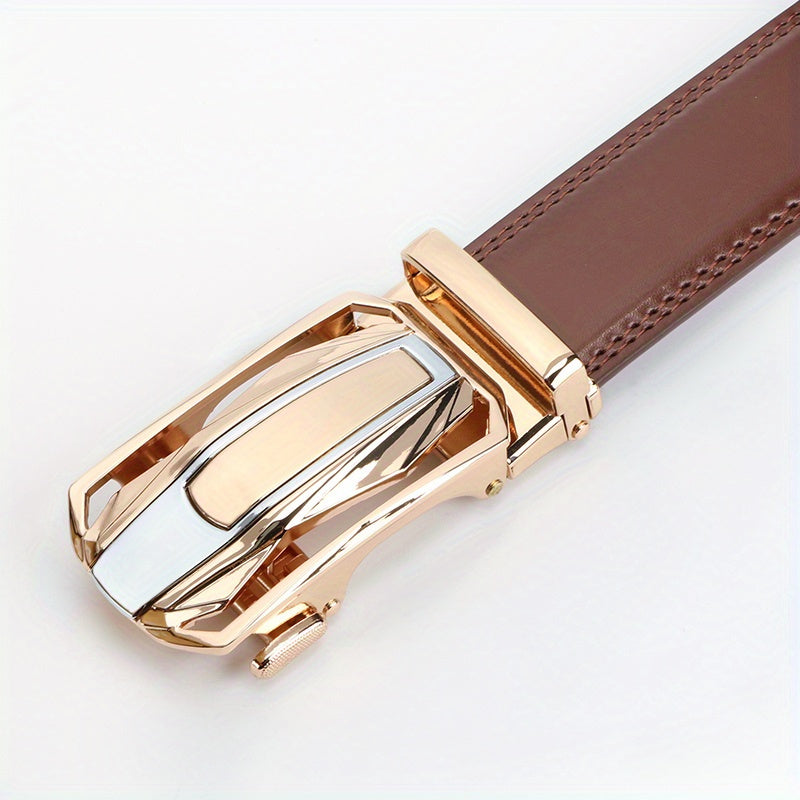 Lot de 2 ceintures à cliquet en cuir pour homme, boucle automatique en alliage de zinc, noir et marron, pour tour de taille de 76 à 112 cm, ceinture décontractée et habillée, cadeau pour lui