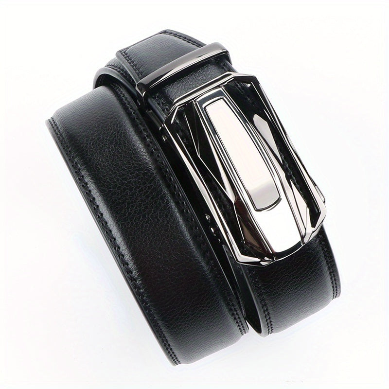 Lot de 2 ceintures à cliquet en cuir pour homme, boucle automatique en alliage de zinc, noir et marron, pour tour de taille de 76 à 112 cm, ceinture décontractée et habillée, cadeau pour lui