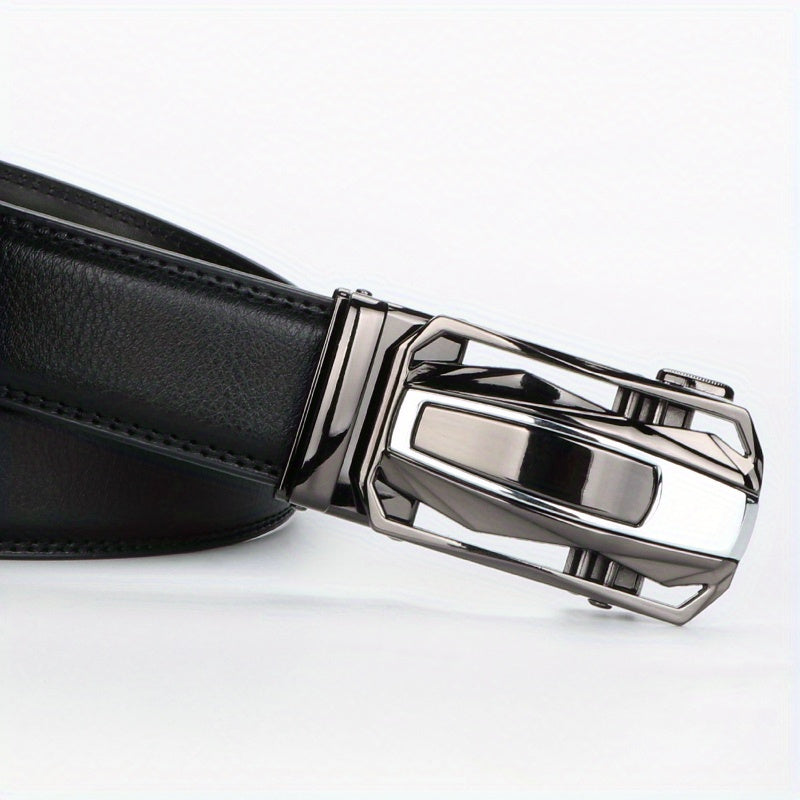 Lot de 2 ceintures à cliquet en cuir pour homme, boucle automatique en alliage de zinc, noir et marron, pour tour de taille de 76 à 112 cm, ceinture décontractée et habillée, cadeau pour lui