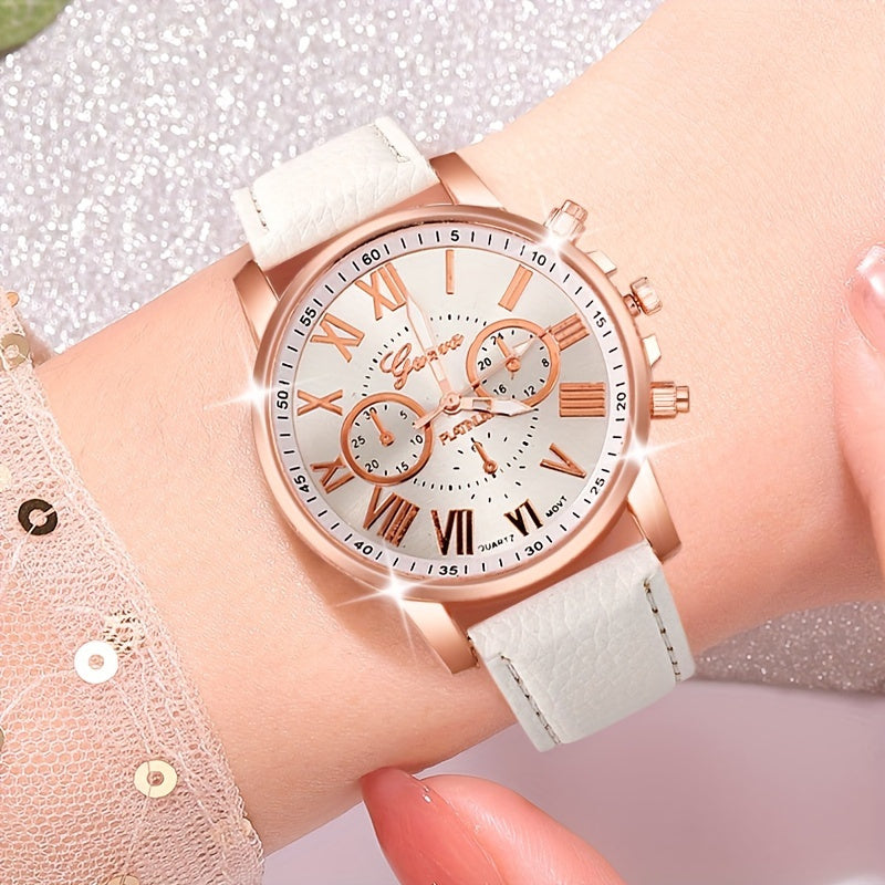 Coffret de 3 montres à quartz pour femme avec chiffres romains - Montre analogique tendance à cadran rond avec bracelets en noir, blanc et rose, élégant coffret cadeau pour anniversaire, Saint-Valentin et fêtes