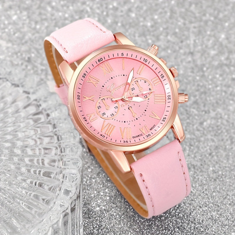 Coffret de 3 montres à quartz pour femme avec chiffres romains - Montre analogique tendance à cadran rond avec bracelets en noir, blanc et rose, élégant coffret cadeau pour anniversaire, Saint-Valentin et fêtes
