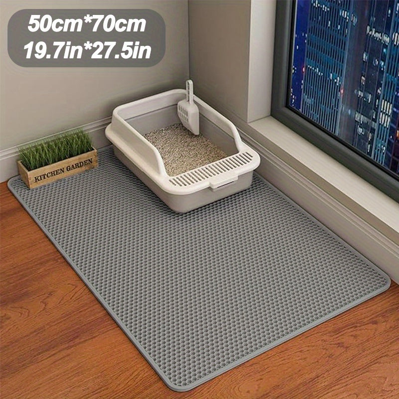 Tapis de litière pour chat extra large double couche nid d'abeille antidérapant lavable pour bac à litière et niche