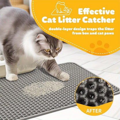 Tapis de litière pour chat extra large double couche nid d'abeille antidérapant lavable pour bac à litière et niche