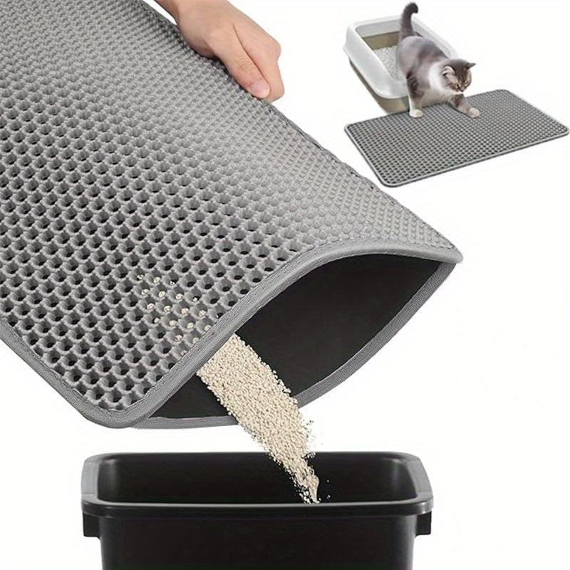 Tapis de litière pour chat extra large double couche nid d'abeille antidérapant lavable pour bac à litière et niche