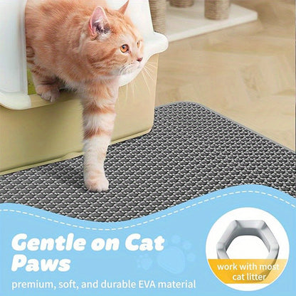 Tapis de litière pour chat extra large double couche nid d'abeille antidérapant lavable pour bac à litière et niche