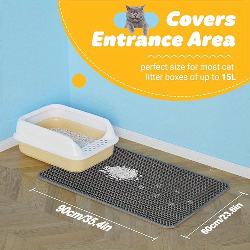 Tapis de litière pour chat extra large double couche nid d'abeille antidérapant lavable pour bac à litière et niche