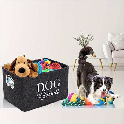 Pet Toy Storage Box Felt Organizer - Spacious Dog Toy Bin for Toys Blankets & Accessories, Durable Polyester Basket for All Dog Breeds, Stylish Home Pet Supply Storage Solution