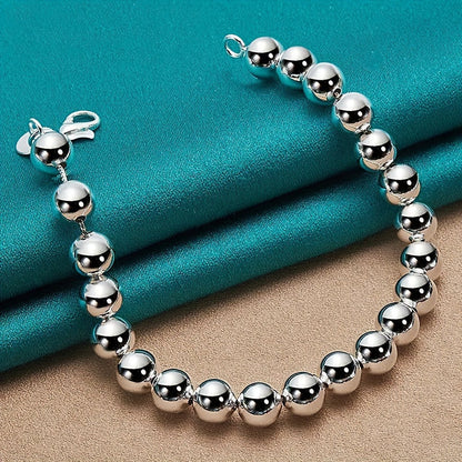 Parure de bijoux pour homme et femme composée d'un bracelet et d'un collier en chaîne perlée en argent sterling 925 – Ensemble de 2 pièces unisexe hypoallergénique, cadeau pour couple, design créatif pour le quotidien, les fêtes et les grandes occasions