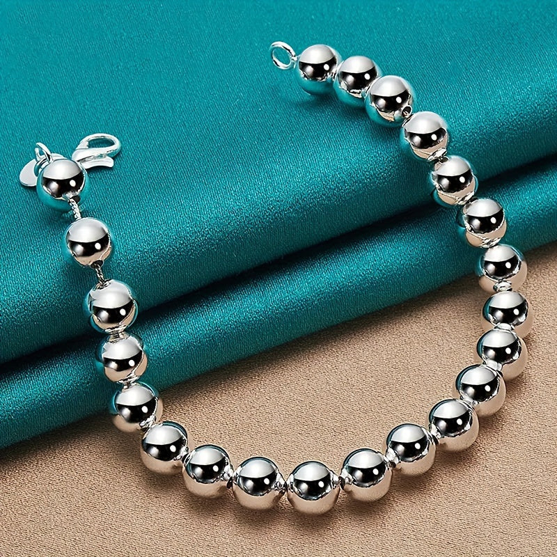 Parure de bijoux pour homme et femme composée d'un bracelet et d'un collier en chaîne perlée en argent sterling 925 – Ensemble de 2 pièces unisexe hypoallergénique, cadeau pour couple, design créatif pour le quotidien, les fêtes et les grandes occasions