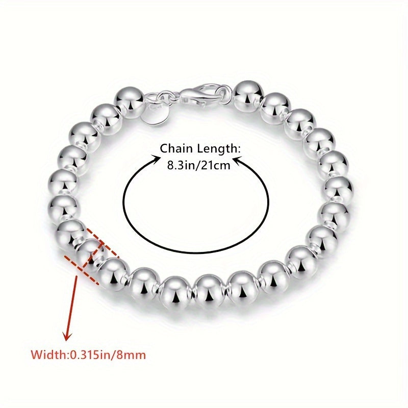 Parure de bijoux pour homme et femme composée d'un bracelet et d'un collier en chaîne perlée en argent sterling 925 – Ensemble de 2 pièces unisexe hypoallergénique, cadeau pour couple, design créatif pour le quotidien, les fêtes et les grandes occasions