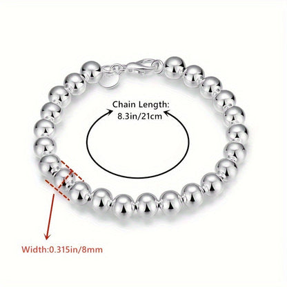 Parure de bijoux pour homme et femme composée d'un bracelet et d'un collier en chaîne perlée en argent sterling 925 – Ensemble de 2 pièces unisexe hypoallergénique, cadeau pour couple, design créatif pour le quotidien, les fêtes et les grandes occasions