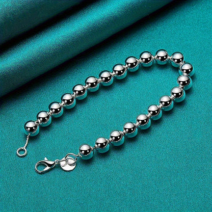 Parure de bijoux pour homme et femme composée d'un bracelet et d'un collier en chaîne perlée en argent sterling 925 – Ensemble de 2 pièces unisexe hypoallergénique, cadeau pour couple, design créatif pour le quotidien, les fêtes et les grandes occasions