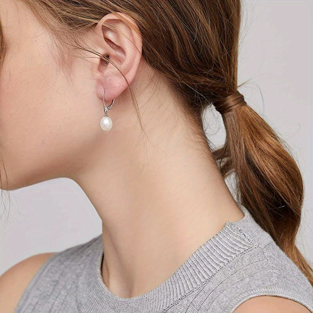 Boucles d'oreilles pendantes en argent sterling 925 avec perles d'eau douce, style français élégant avec fermoir mousqueton pour femmes, cadeau de mariage, de mariée ou de Saint-Valentin