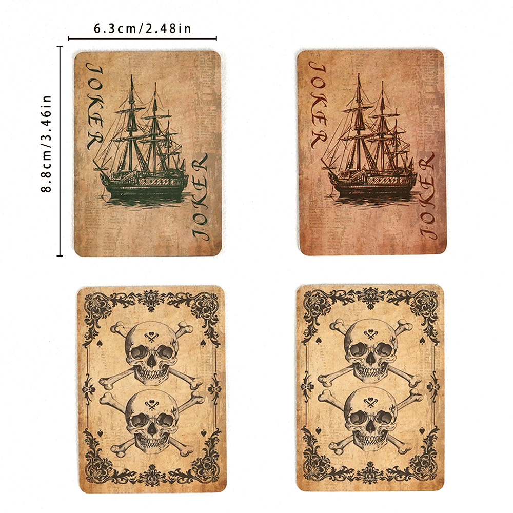 Jeu de 54 cartes à jouer vintage, design squelette et bateau pirate, cartes de poker pour jeux de société en famille, soirées jeux – Cadeau unique de jeu de cartes style rétro