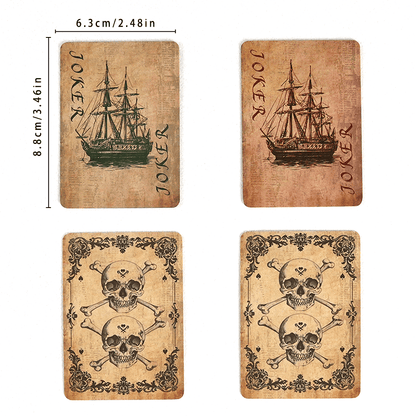 Jeu de 54 cartes à jouer vintage, design squelette et bateau pirate, cartes de poker pour jeux de société en famille, soirées jeux – Cadeau unique de jeu de cartes style rétro